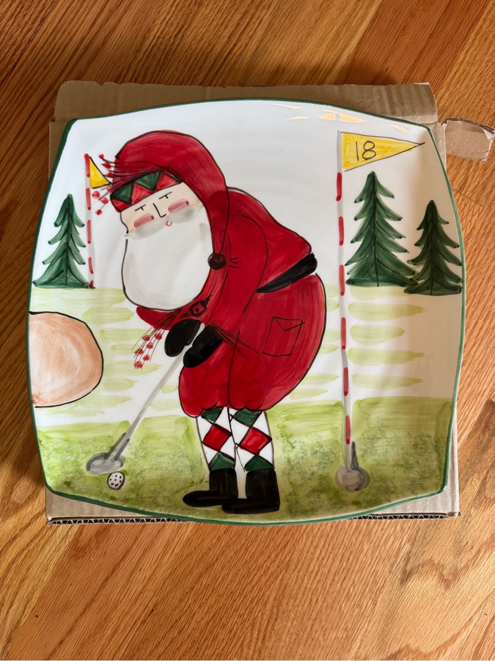 Vietri Red Santa Golfer Decorative Serving Plate
